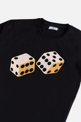 Cotton Dice Print T Shirt - Black